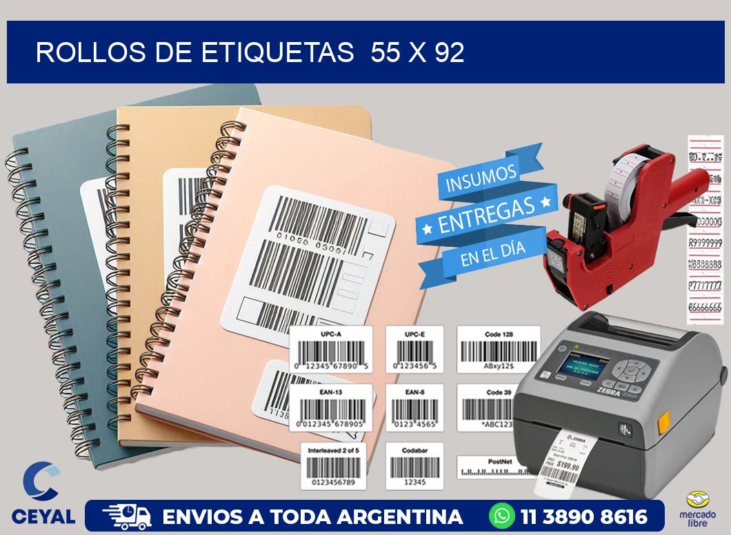 ROLLOS DE ETIQUETAS  55 x 92