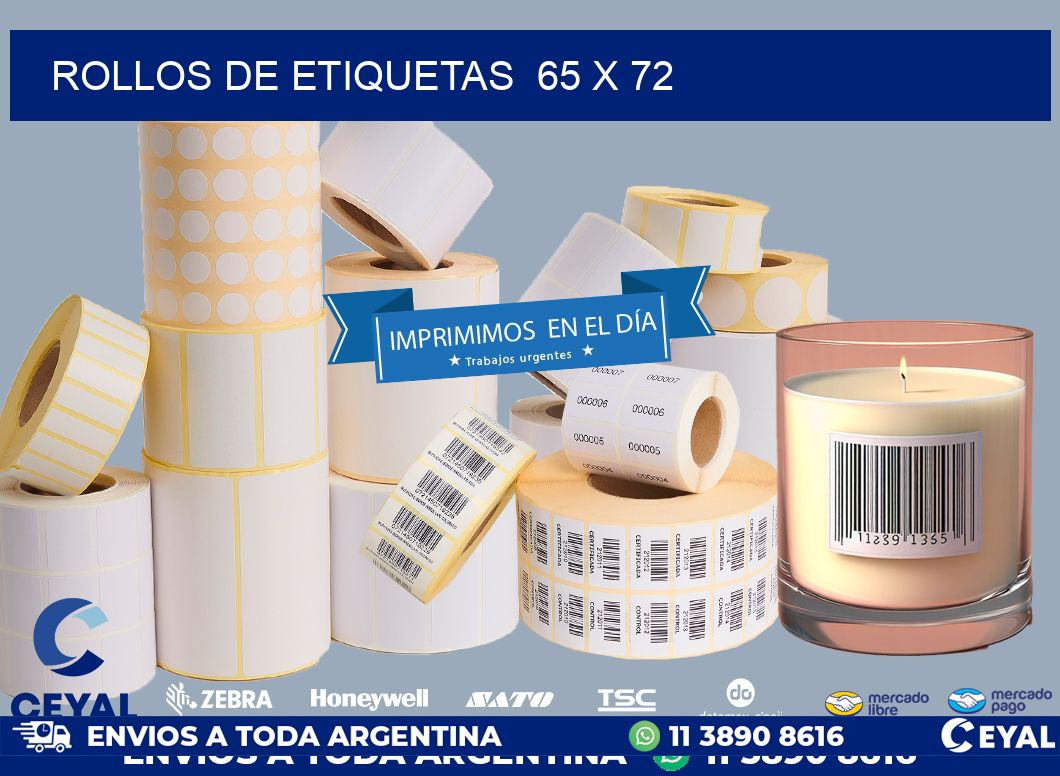 ROLLOS DE ETIQUETAS  65 x 72