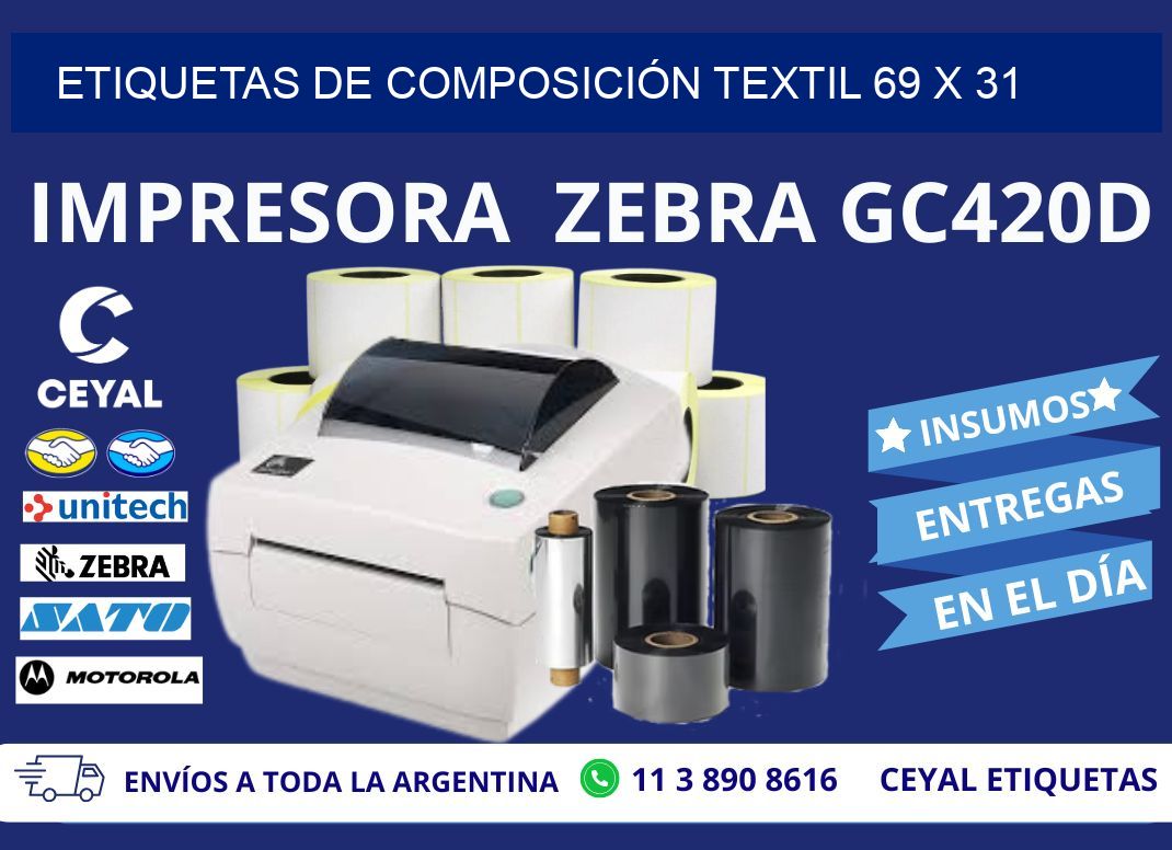 ETIQUETAS DE COMPOSICIÓN TEXTIL 69 x 31