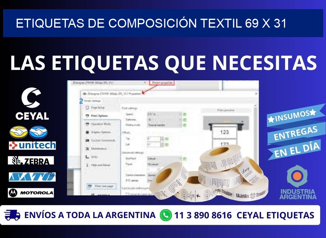 ETIQUETAS DE COMPOSICIÓN TEXTIL 69 x 31