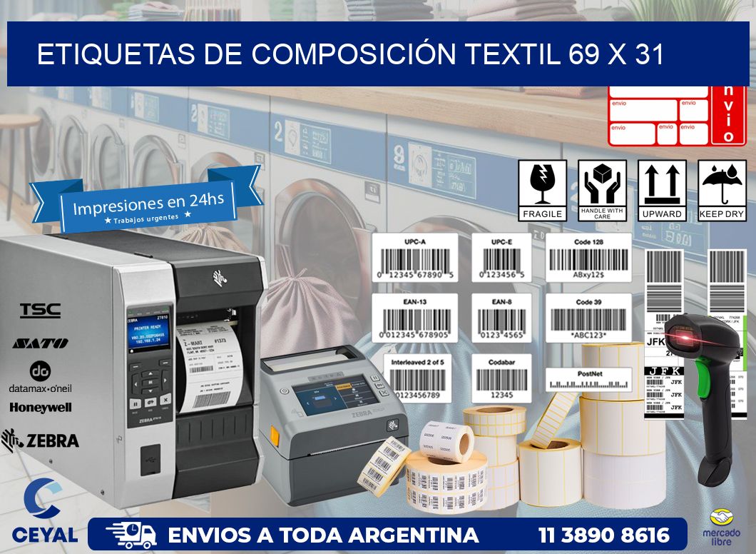 ETIQUETAS DE COMPOSICIÓN TEXTIL 69 x 31