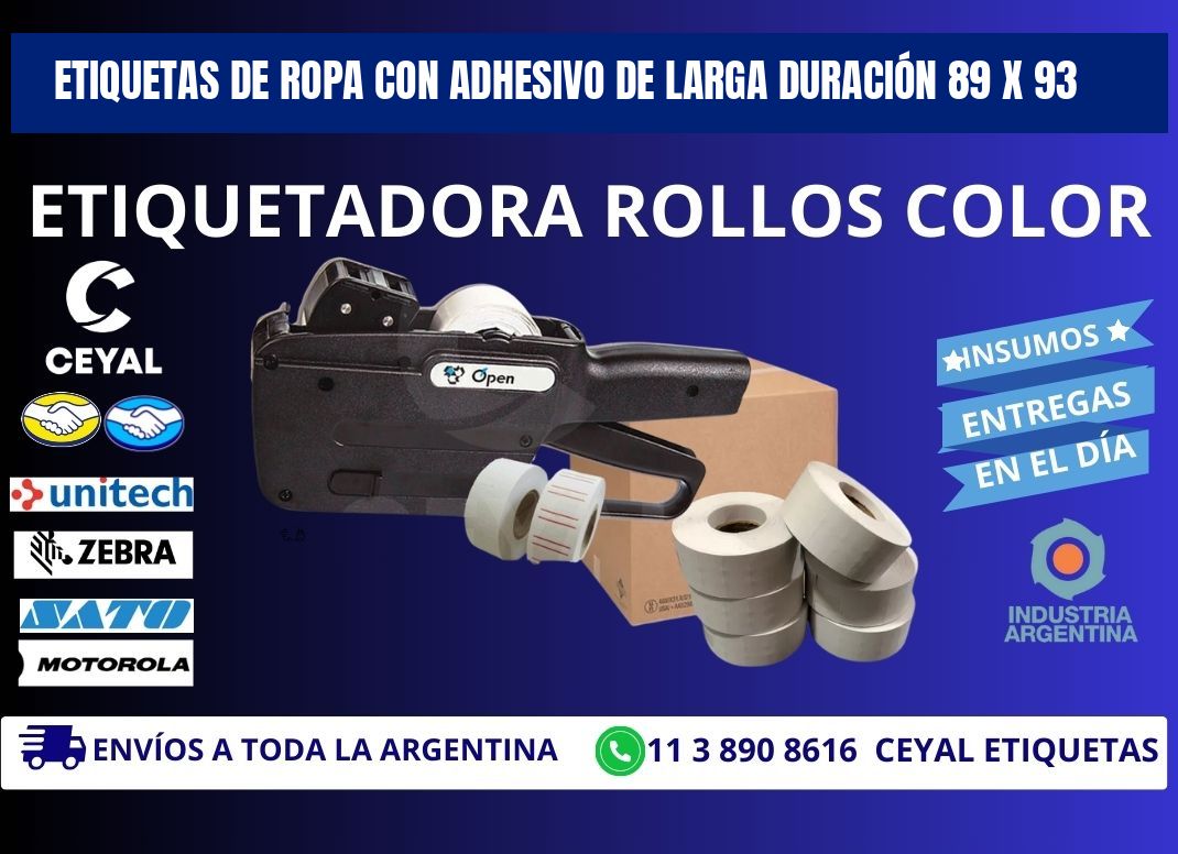 ETIQUETAS DE ROPA CON ADHESIVO DE LARGA DURACIÓN 89 x 93