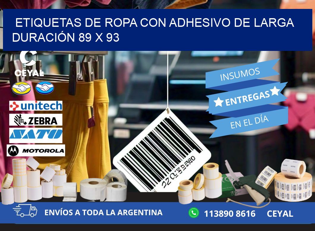 ETIQUETAS DE ROPA CON ADHESIVO DE LARGA DURACIÓN 89 x 93
