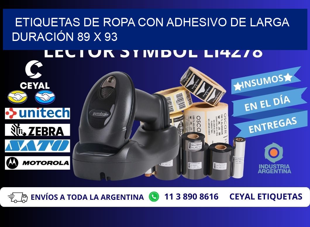ETIQUETAS DE ROPA CON ADHESIVO DE LARGA DURACIÓN 89 x 93