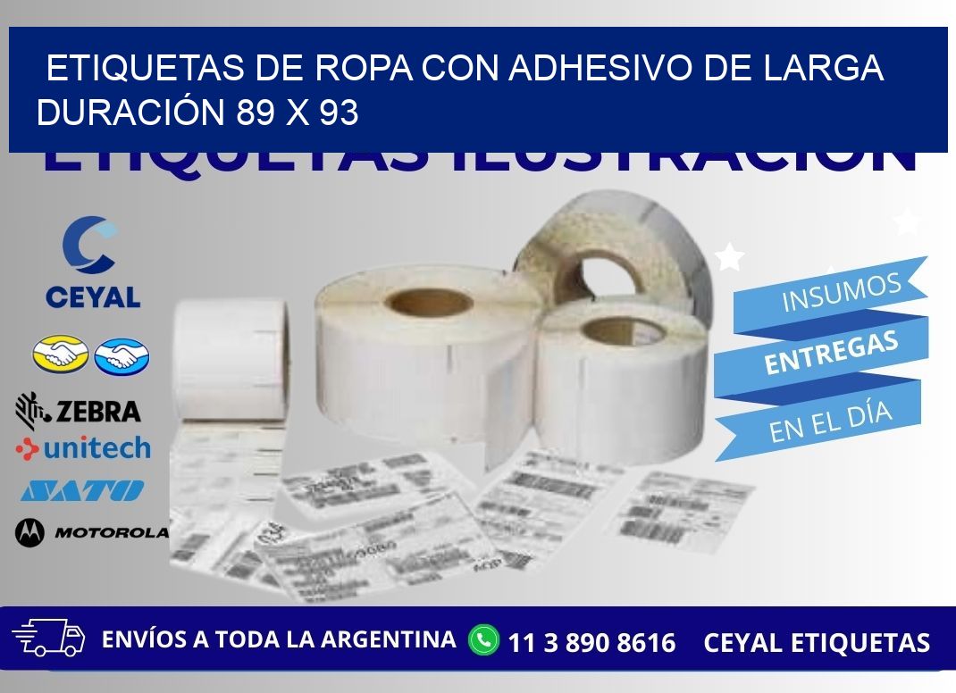 ETIQUETAS DE ROPA CON ADHESIVO DE LARGA DURACIÓN 89 x 93
