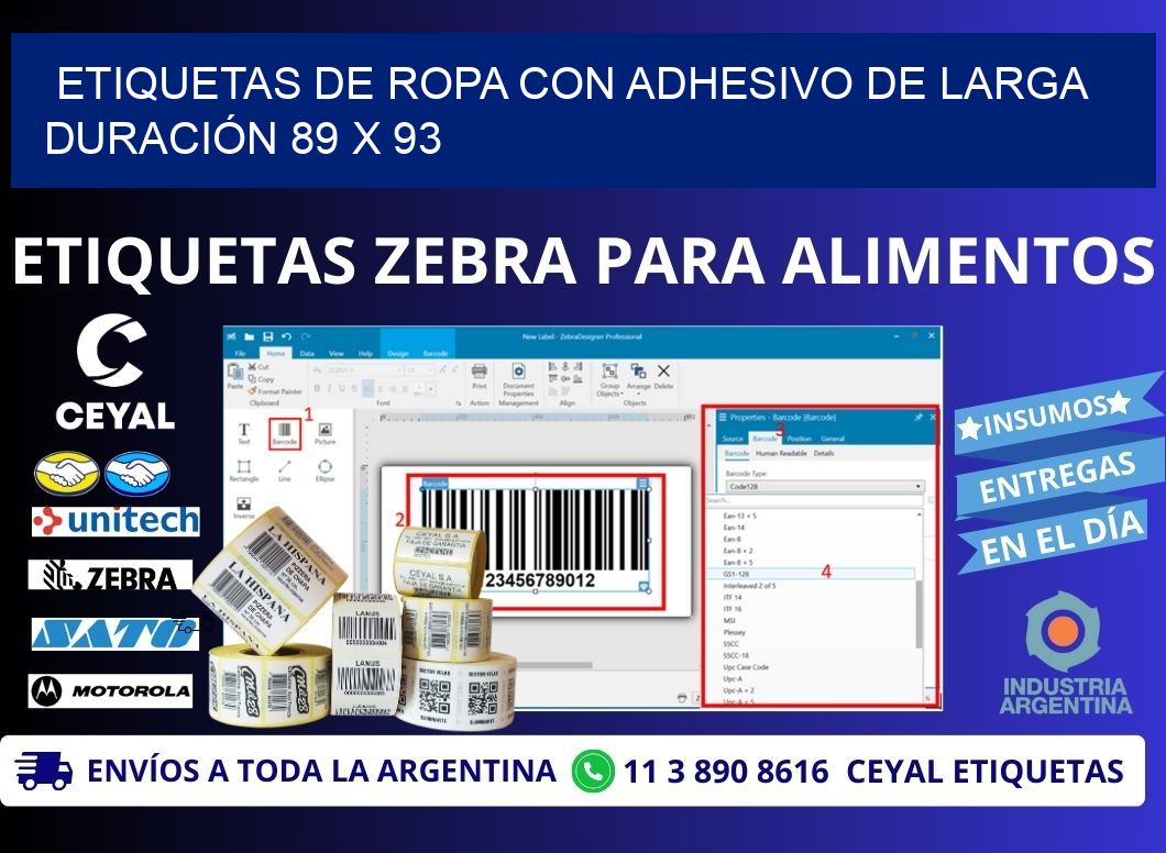 ETIQUETAS DE ROPA CON ADHESIVO DE LARGA DURACIÓN 89 x 93
