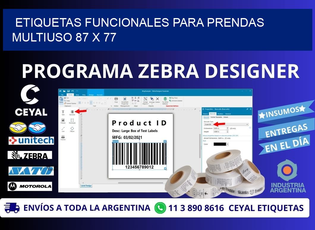 ETIQUETAS FUNCIONALES PARA PRENDAS MULTIUSO 87 x 77