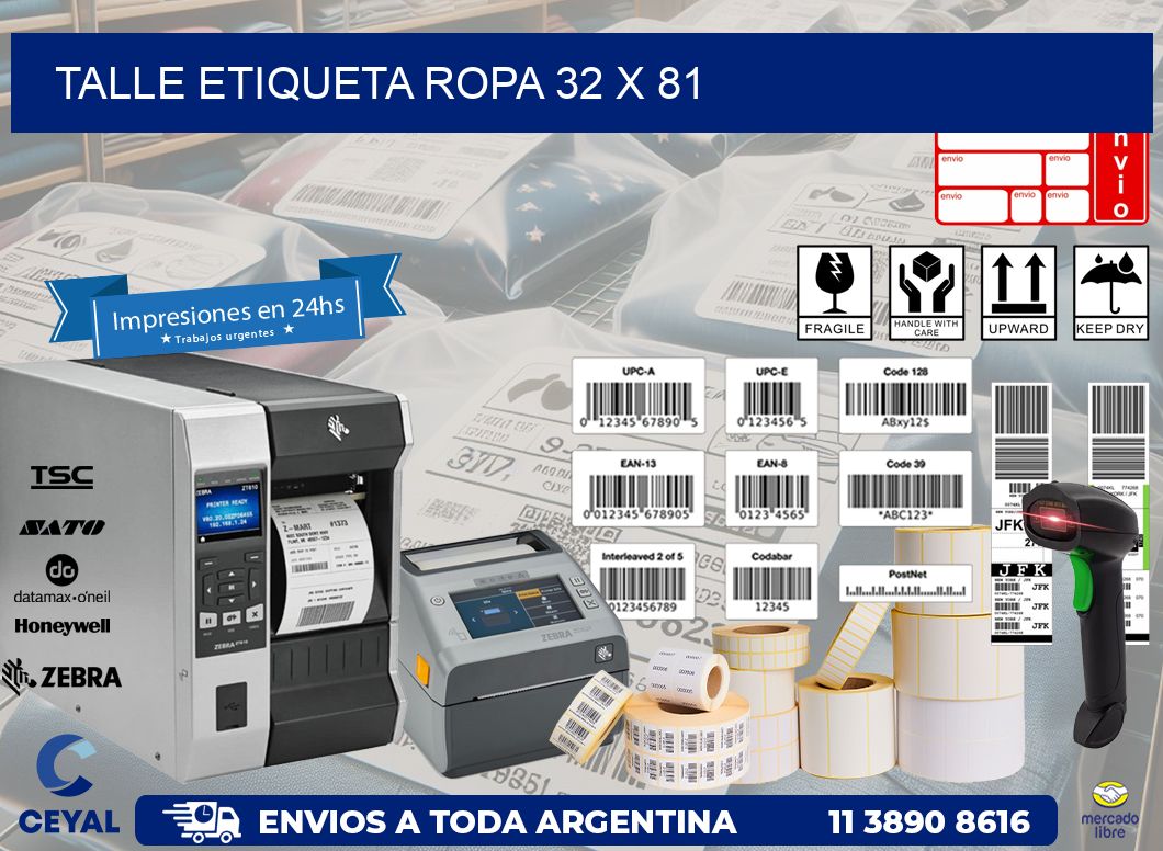 TALLE ETIQUETA ROPA 32 x 81