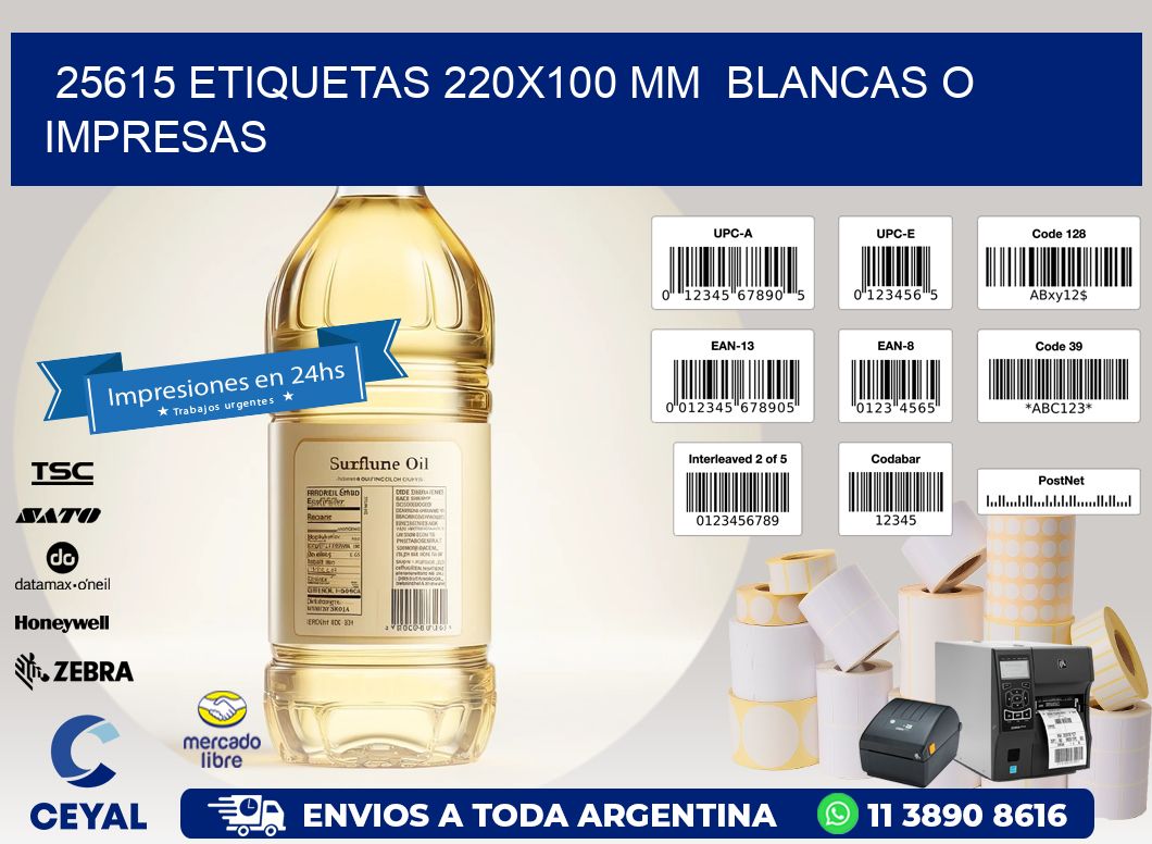 25615 ETIQUETAS 220x100 mm  BLANCAS O IMPRESAS