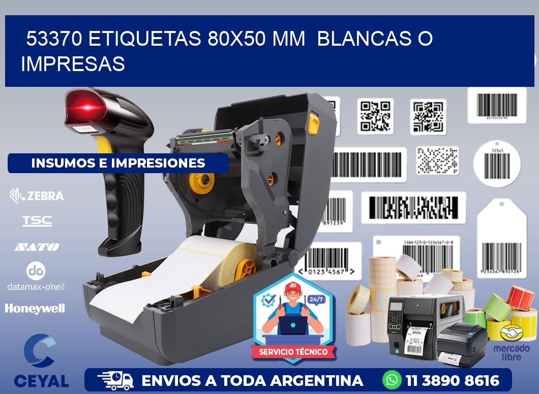53370 ETIQUETAS 80x50 mm  BLANCAS O IMPRESAS