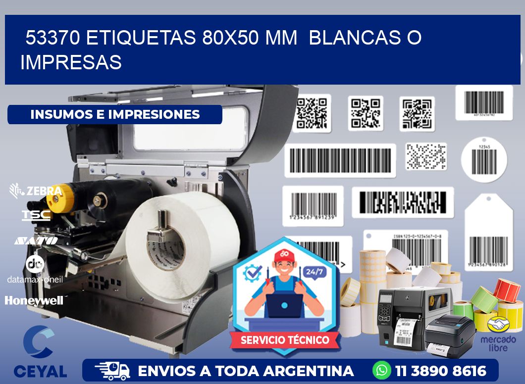53370 ETIQUETAS 80x50 mm  BLANCAS O IMPRESAS