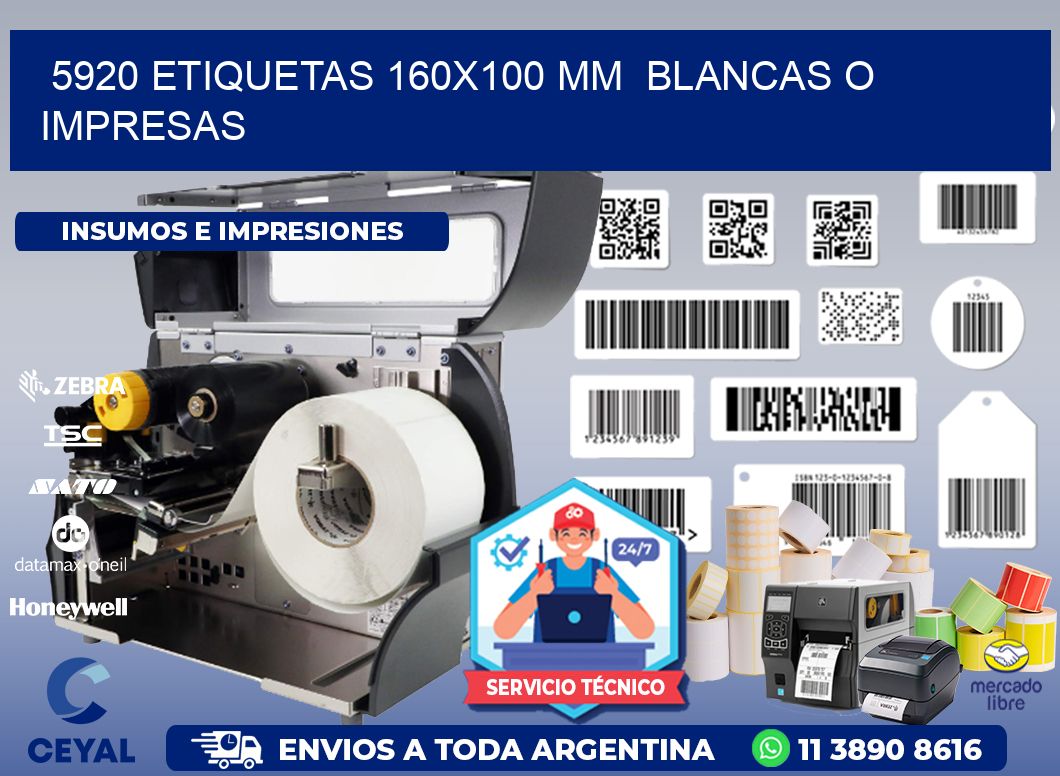 5920 ETIQUETAS 160x100 mm  BLANCAS O IMPRESAS