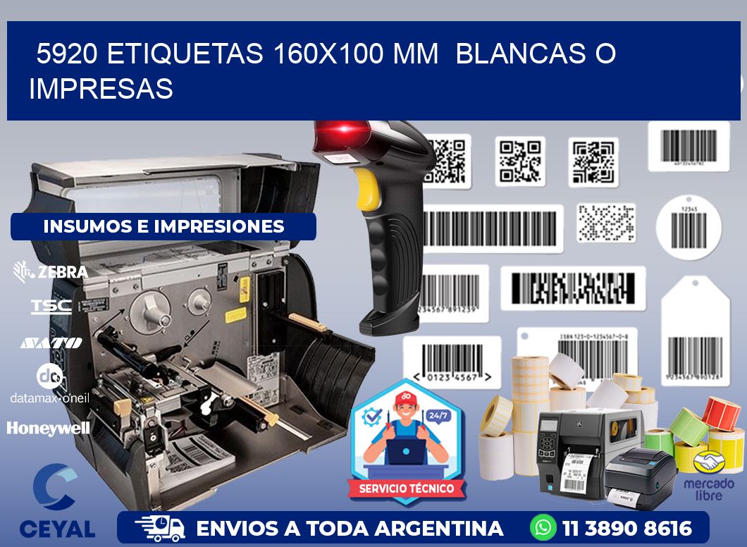 5920 ETIQUETAS 160x100 mm  BLANCAS O IMPRESAS