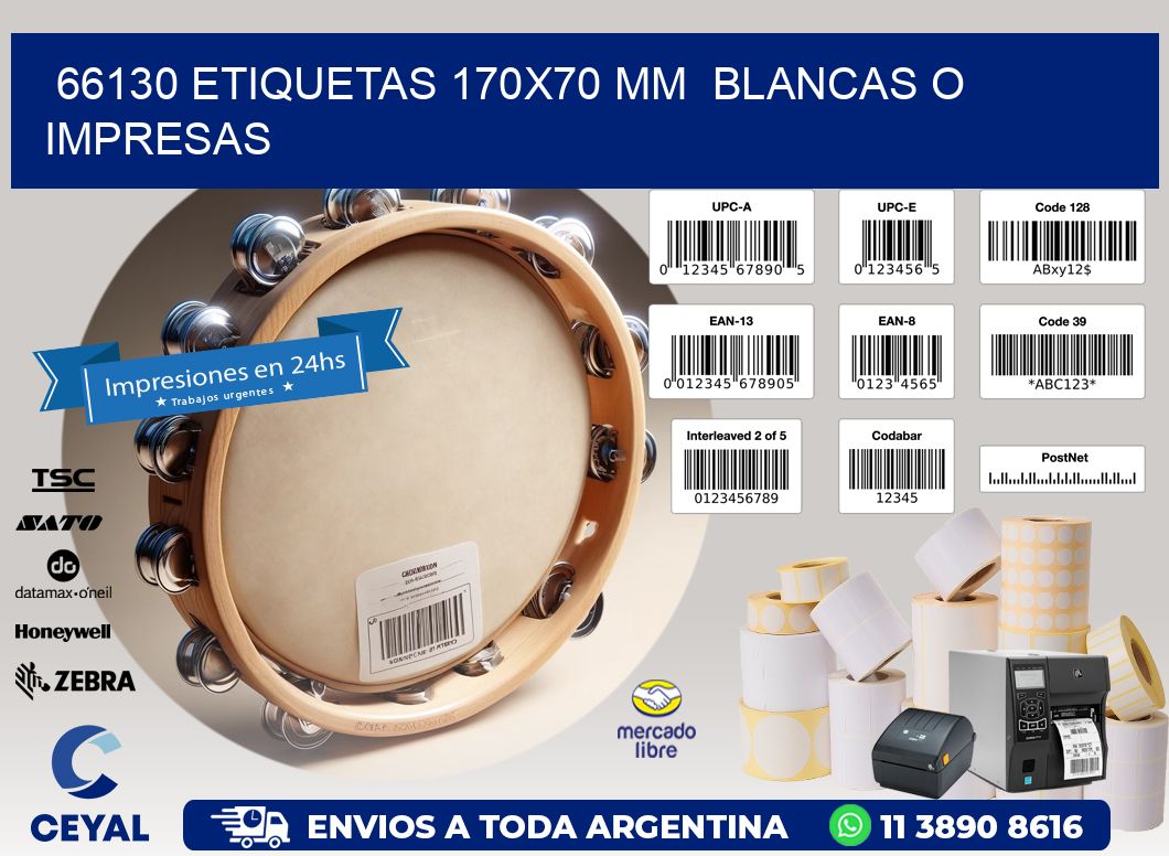 66130 ETIQUETAS 170x70 mm  BLANCAS O IMPRESAS
