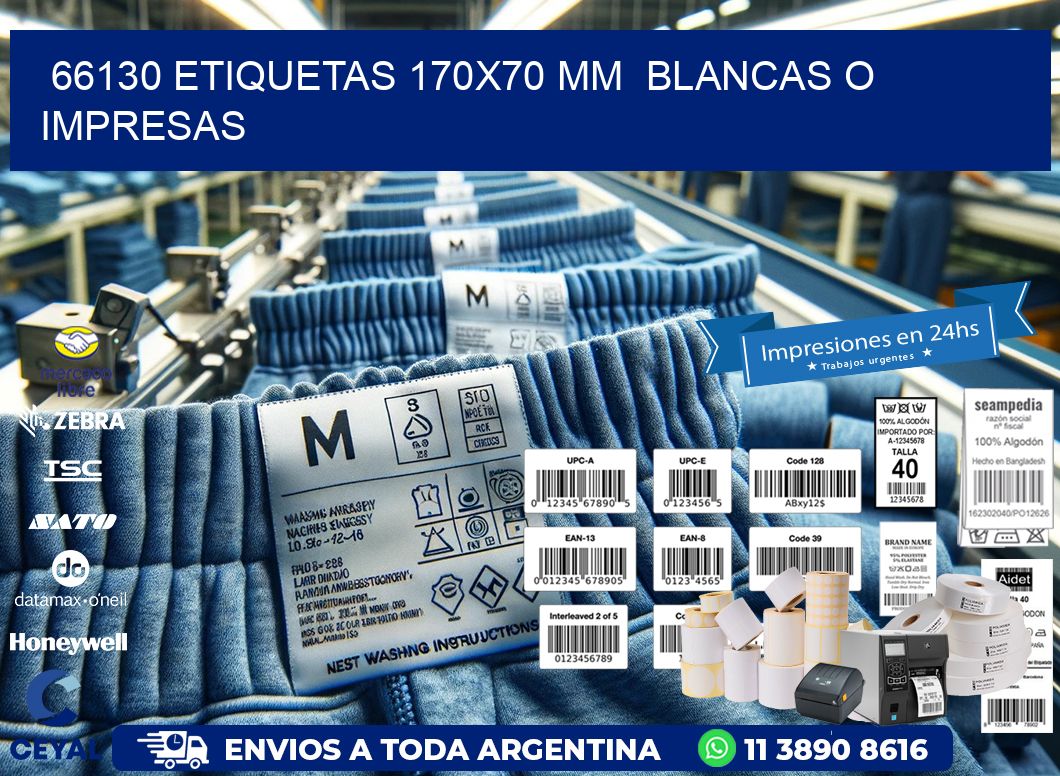66130 ETIQUETAS 170x70 mm  BLANCAS O IMPRESAS