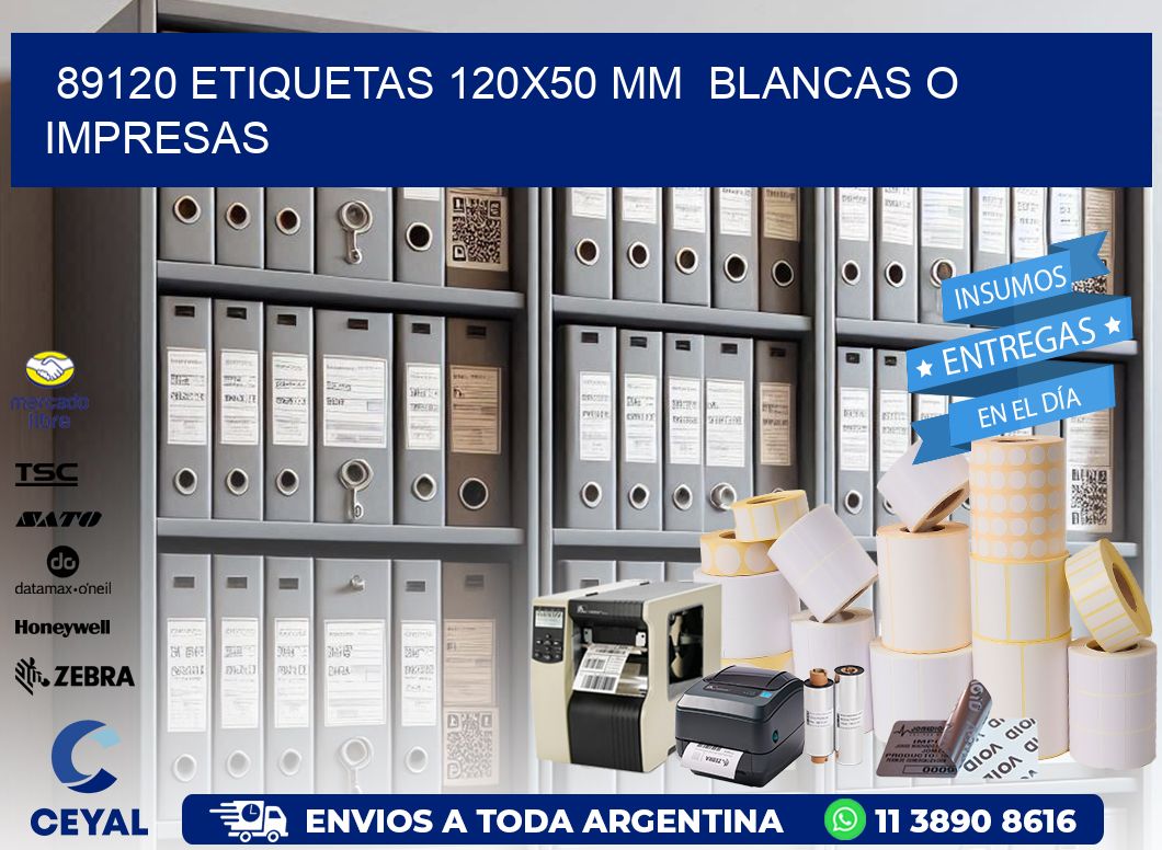 89120 ETIQUETAS 120x50 mm  BLANCAS O IMPRESAS