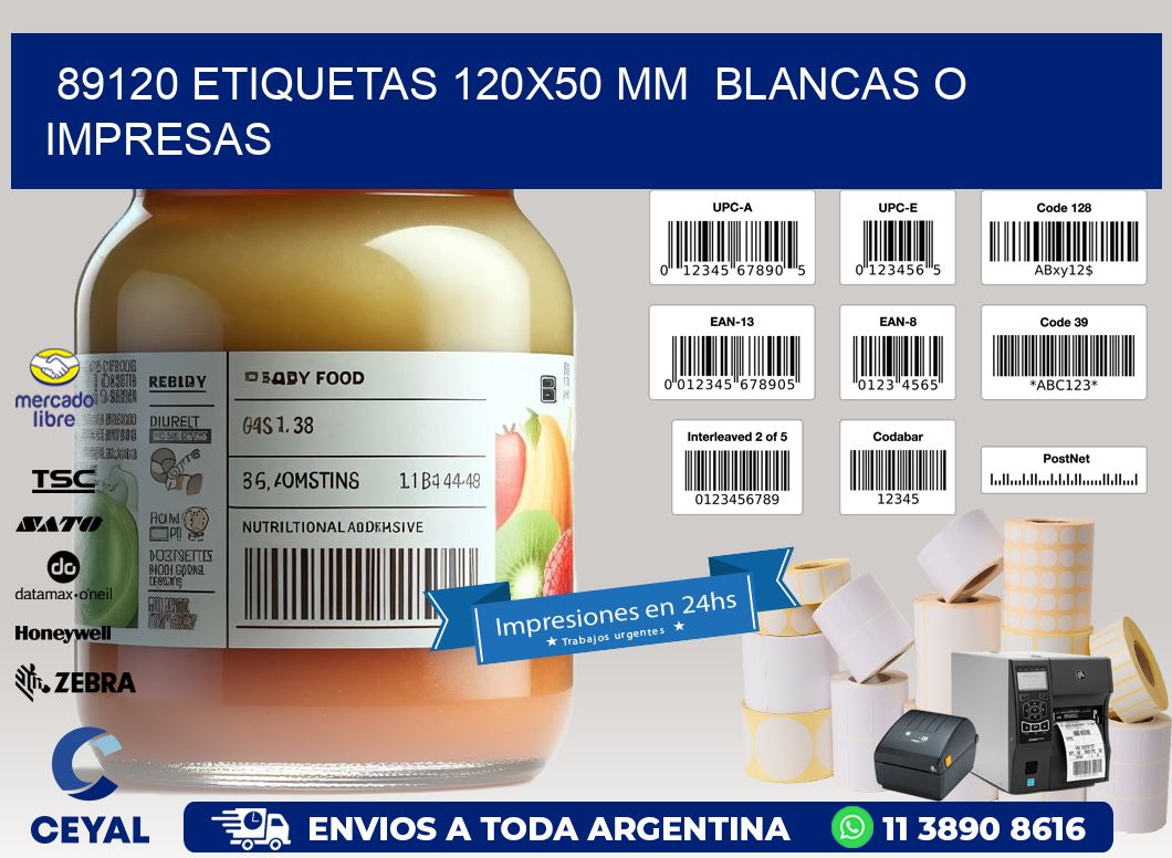89120 ETIQUETAS 120x50 mm  BLANCAS O IMPRESAS
