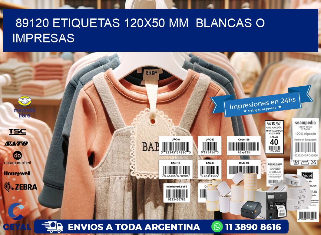 89120 ETIQUETAS 120x50 mm  BLANCAS O IMPRESAS