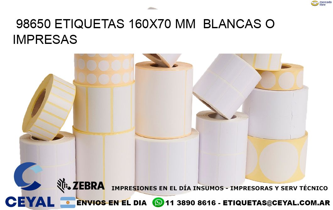 98650 ETIQUETAS 160x70 mm  BLANCAS O IMPRESAS