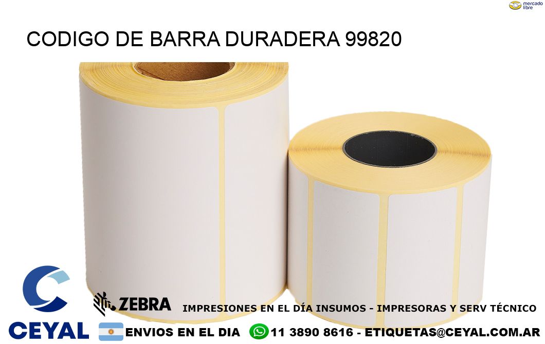 CODIGO DE BARRA DURADERA 99820