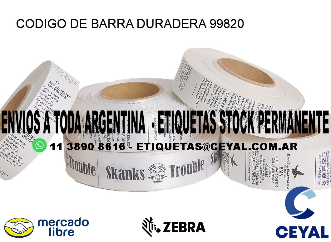 CODIGO DE BARRA DURADERA 99820