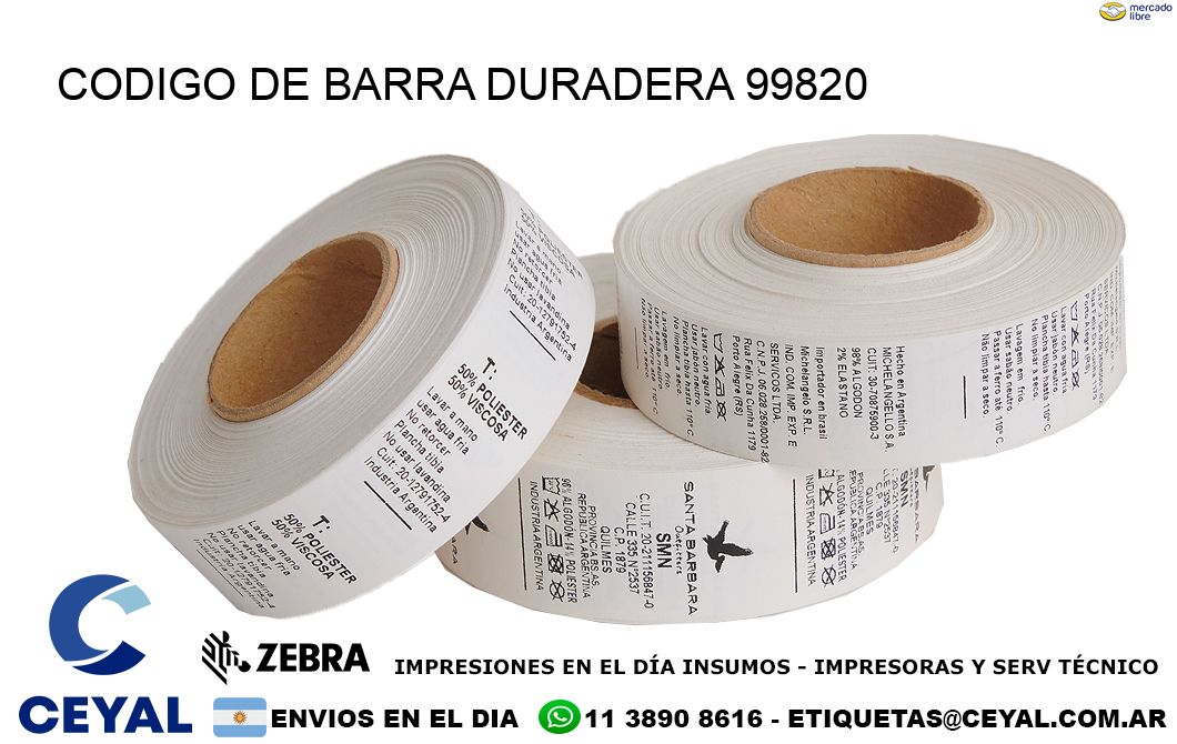 CODIGO DE BARRA DURADERA 99820