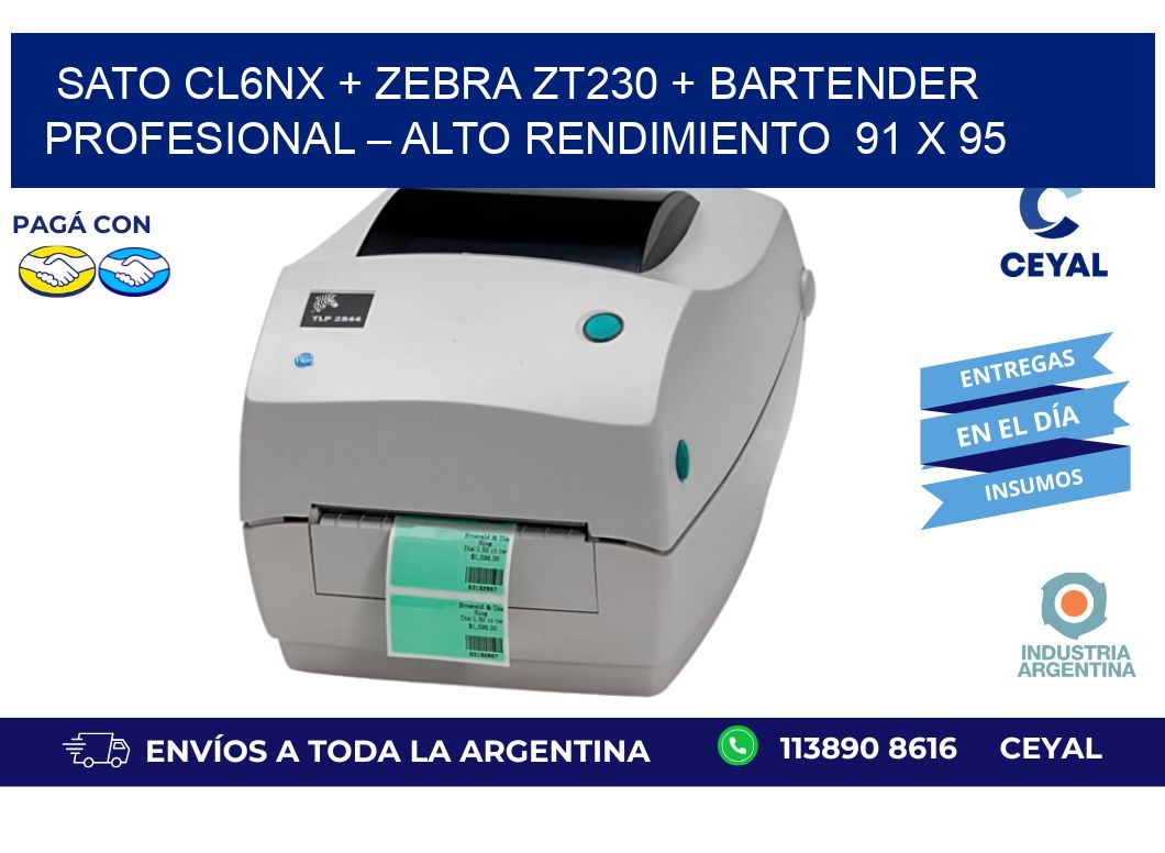 SATO CL6NX + Zebra ZT230 + BarTender Profesional – Alto rendimiento  91 x 95