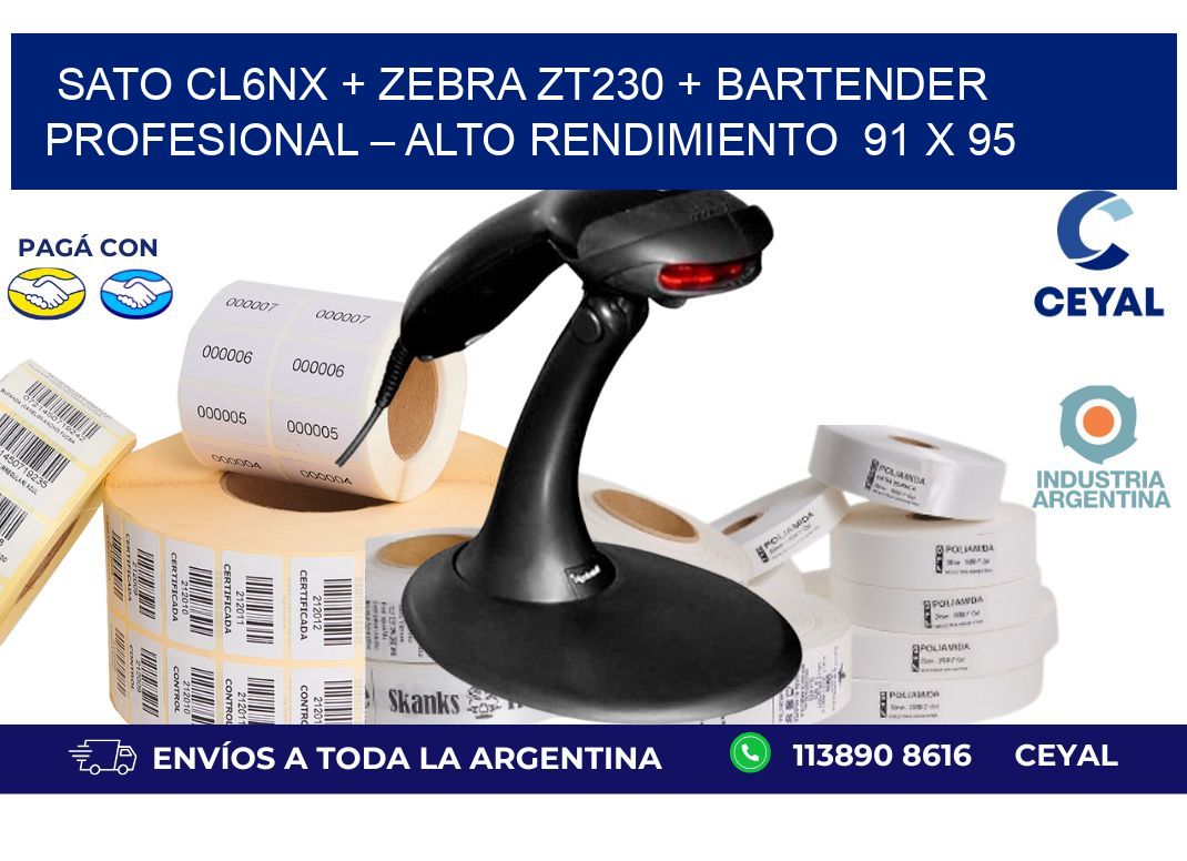 SATO CL6NX + Zebra ZT230 + BarTender Profesional – Alto rendimiento  91 x 95