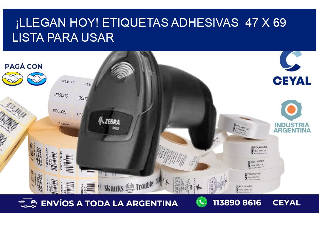 ¡Llegan Hoy! Etiquetas Adhesivas  47 x 69 Lista para Usar