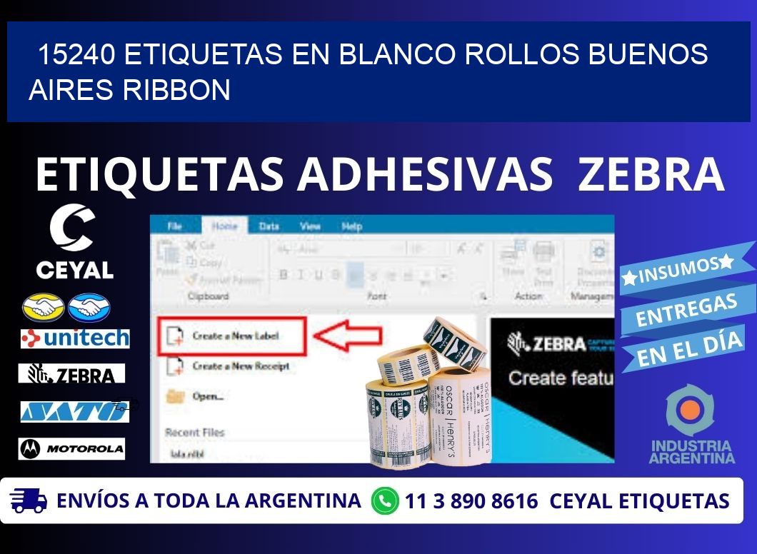 15240 ETIQUETAS EN BLANCO ROLLOS BUENOS AIRES RIBBON