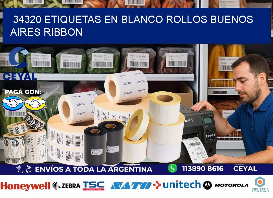 34320 ETIQUETAS EN BLANCO ROLLOS BUENOS AIRES RIBBON
