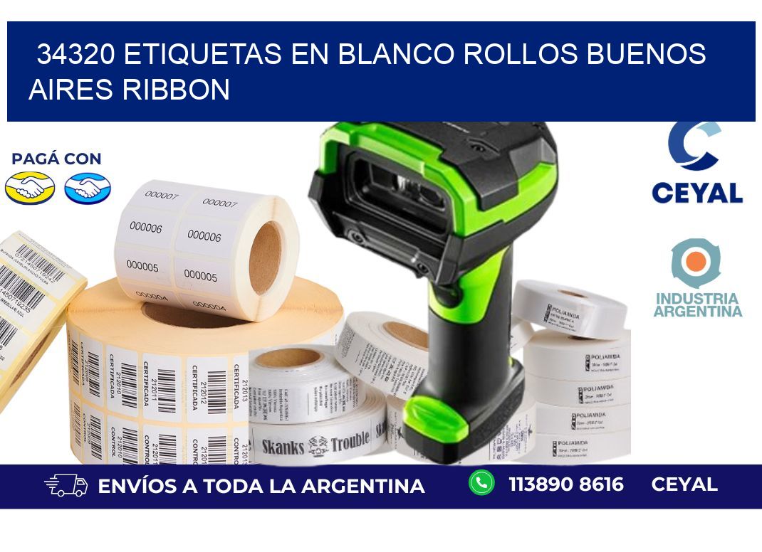 34320 ETIQUETAS EN BLANCO ROLLOS BUENOS AIRES RIBBON