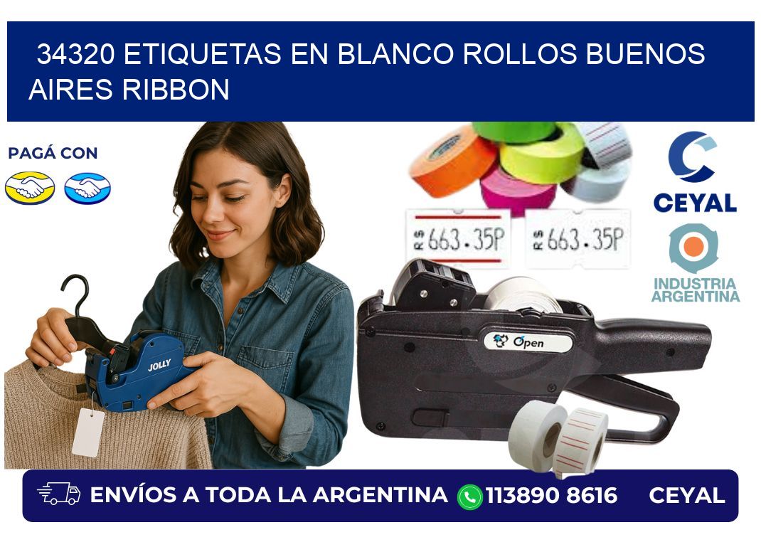 34320 ETIQUETAS EN BLANCO ROLLOS BUENOS AIRES RIBBON