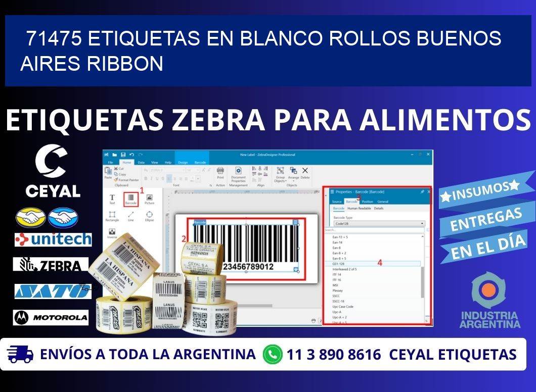 71475 ETIQUETAS EN BLANCO ROLLOS BUENOS AIRES RIBBON