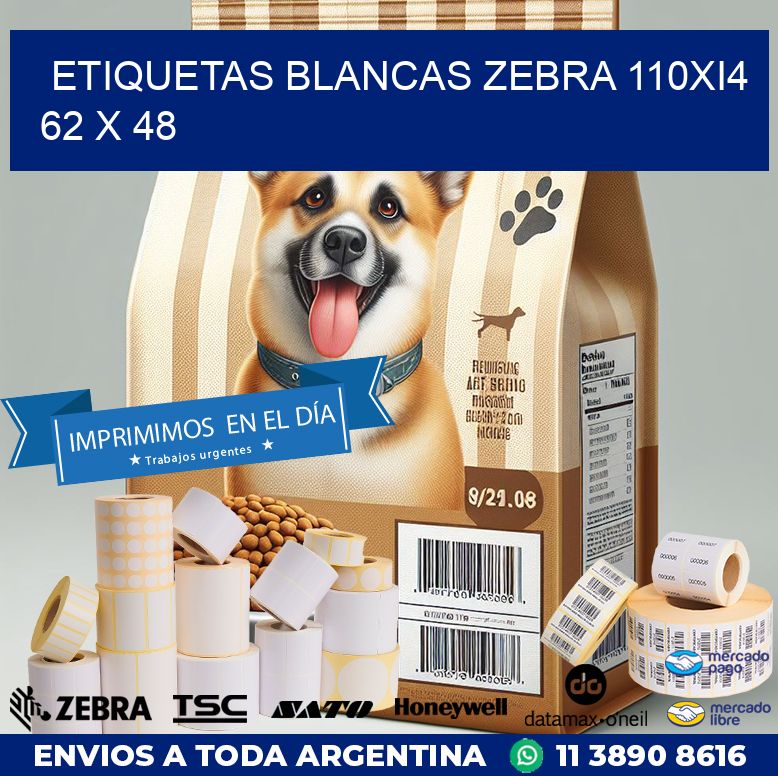 ETIQUETAS BLANCAS ZEBRA 110Xi4 62 x 48