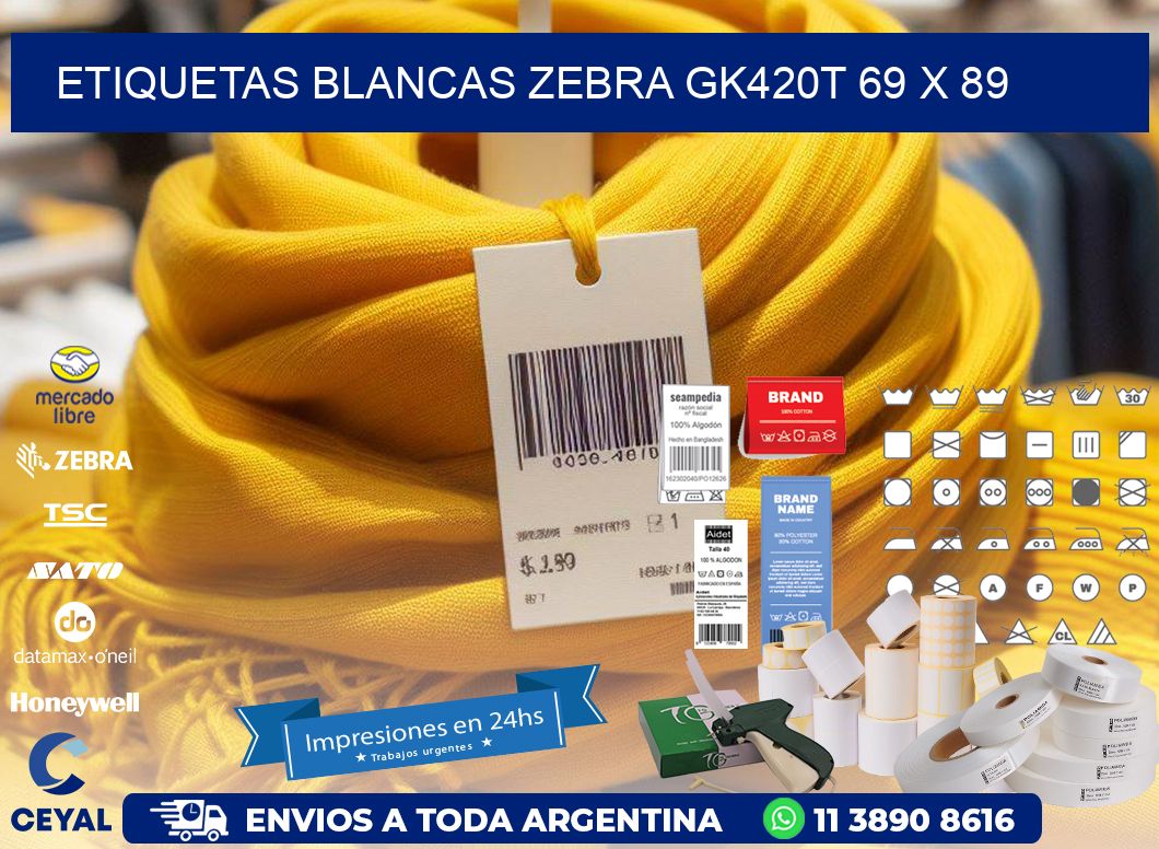 ETIQUETAS BLANCAS ZEBRA GK420T 69 x 89