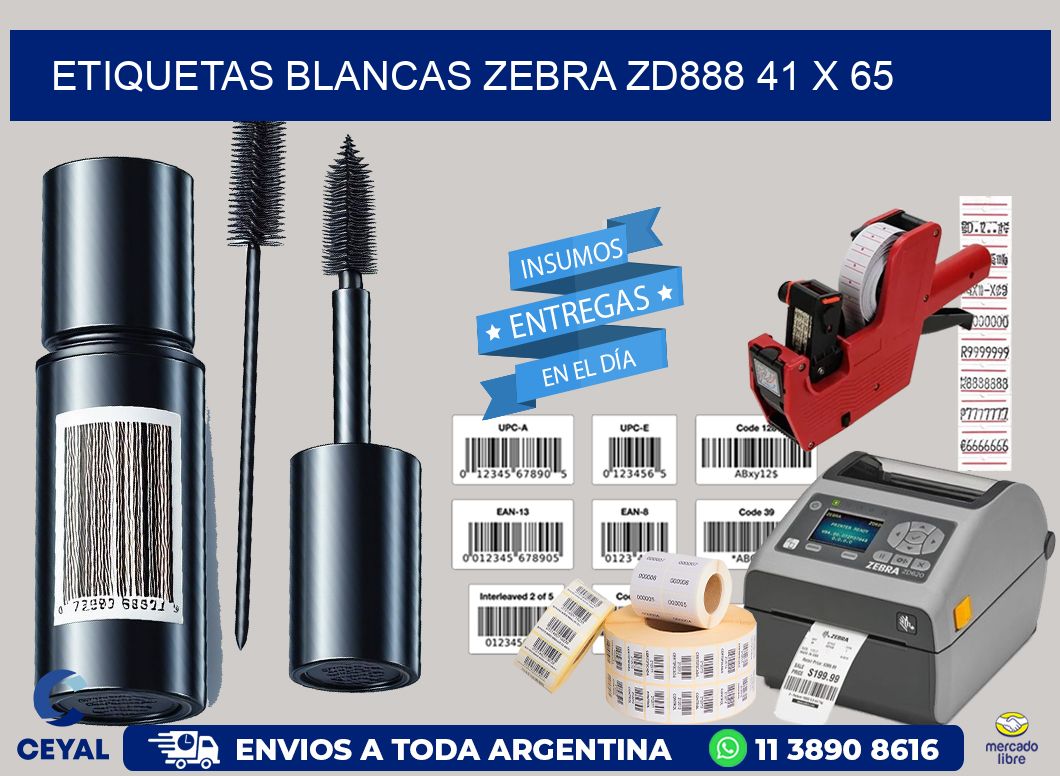 ETIQUETAS BLANCAS ZEBRA ZD888 41 x 65