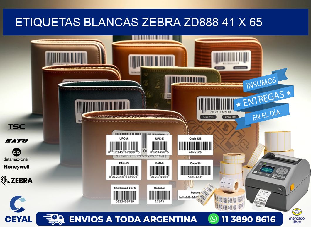 ETIQUETAS BLANCAS ZEBRA ZD888 41 x 65