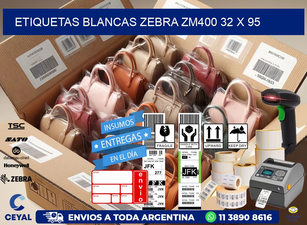 ETIQUETAS BLANCAS ZEBRA ZM400 32 x 95