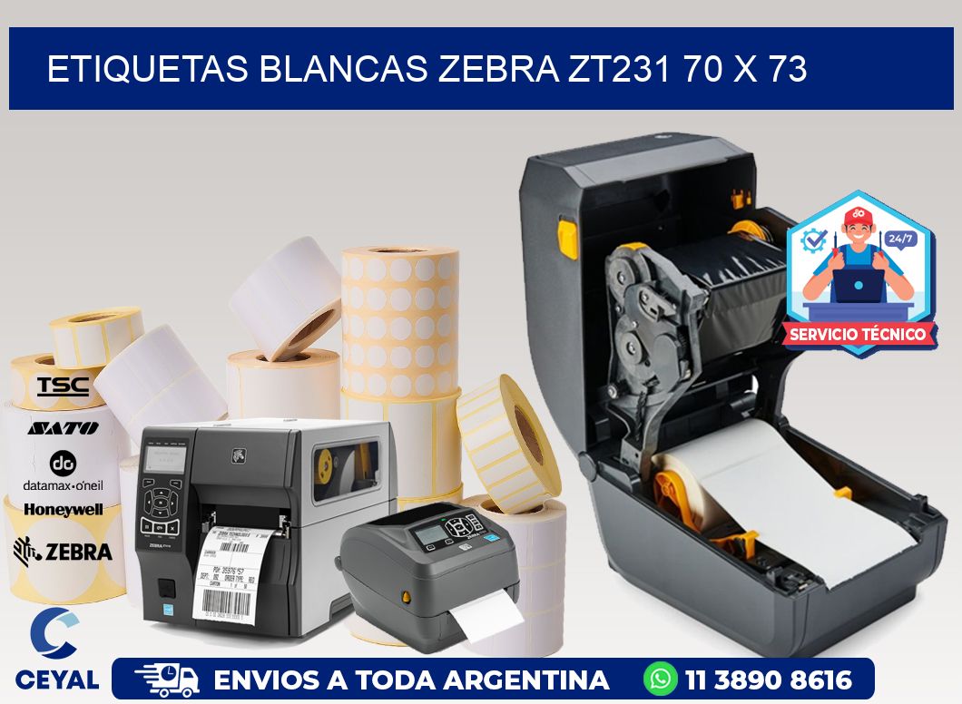 ETIQUETAS BLANCAS ZEBRA ZT231 70 x 73