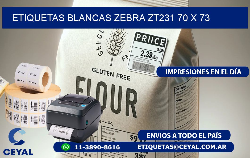 ETIQUETAS BLANCAS ZEBRA ZT231 70 x 73