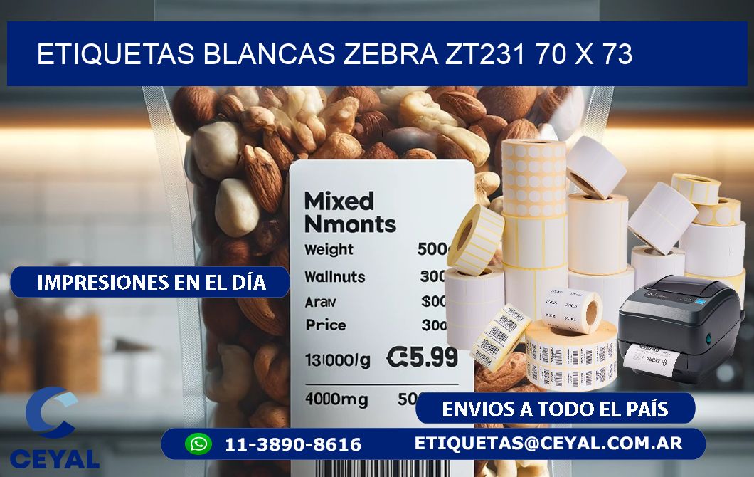ETIQUETAS BLANCAS ZEBRA ZT231 70 x 73