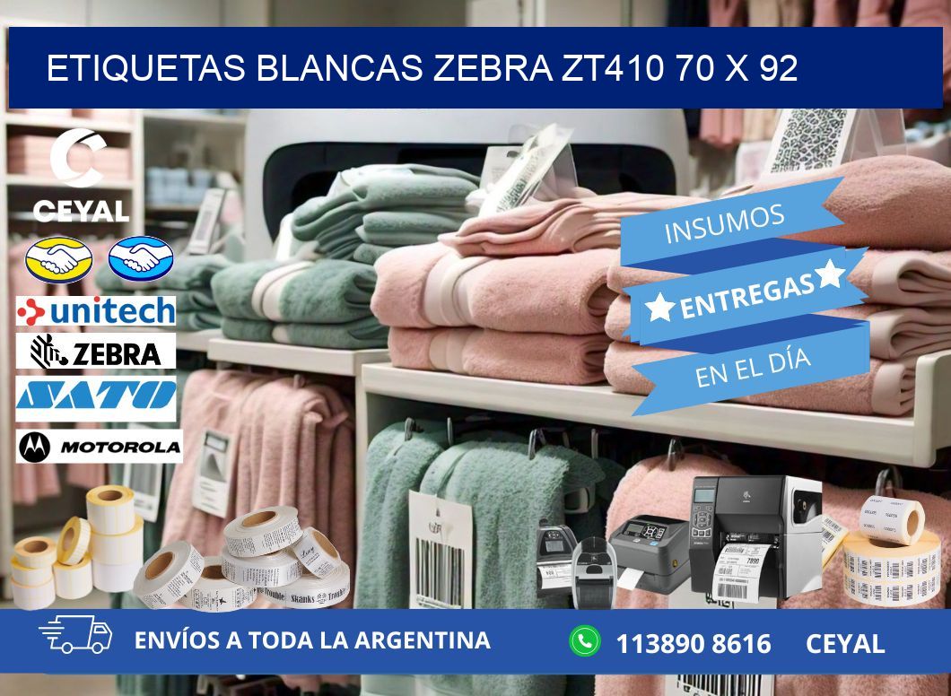 ETIQUETAS BLANCAS ZEBRA ZT410 70 x 92