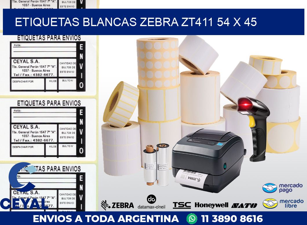 ETIQUETAS BLANCAS ZEBRA ZT411 54 x 45