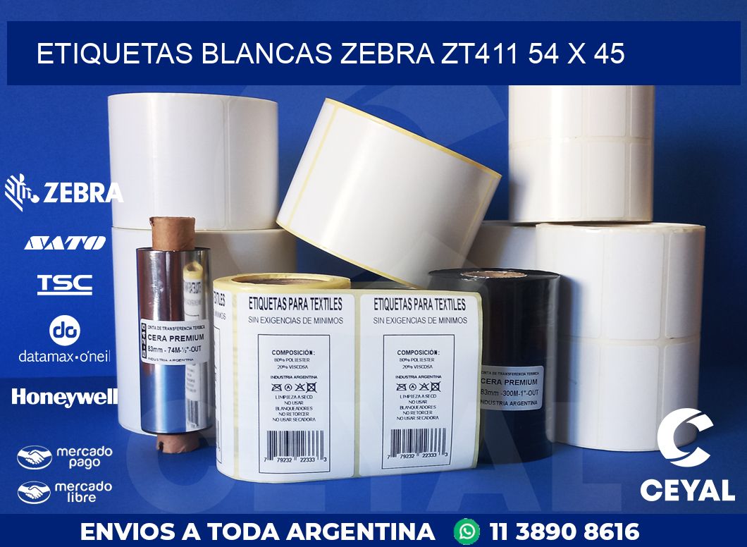 ETIQUETAS BLANCAS ZEBRA ZT411 54 x 45