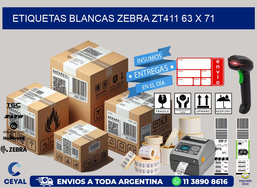 ETIQUETAS BLANCAS ZEBRA ZT411 63 x 71