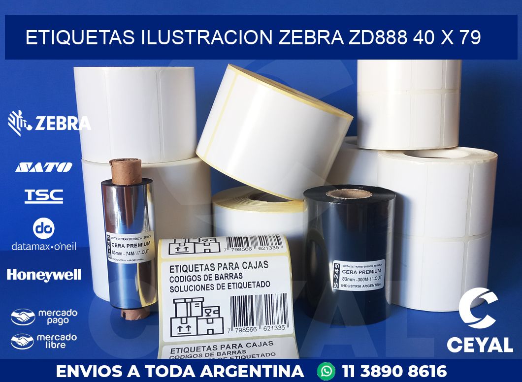 ETIQUETAS ILUSTRACION ZEBRA ZD888 40 x 79