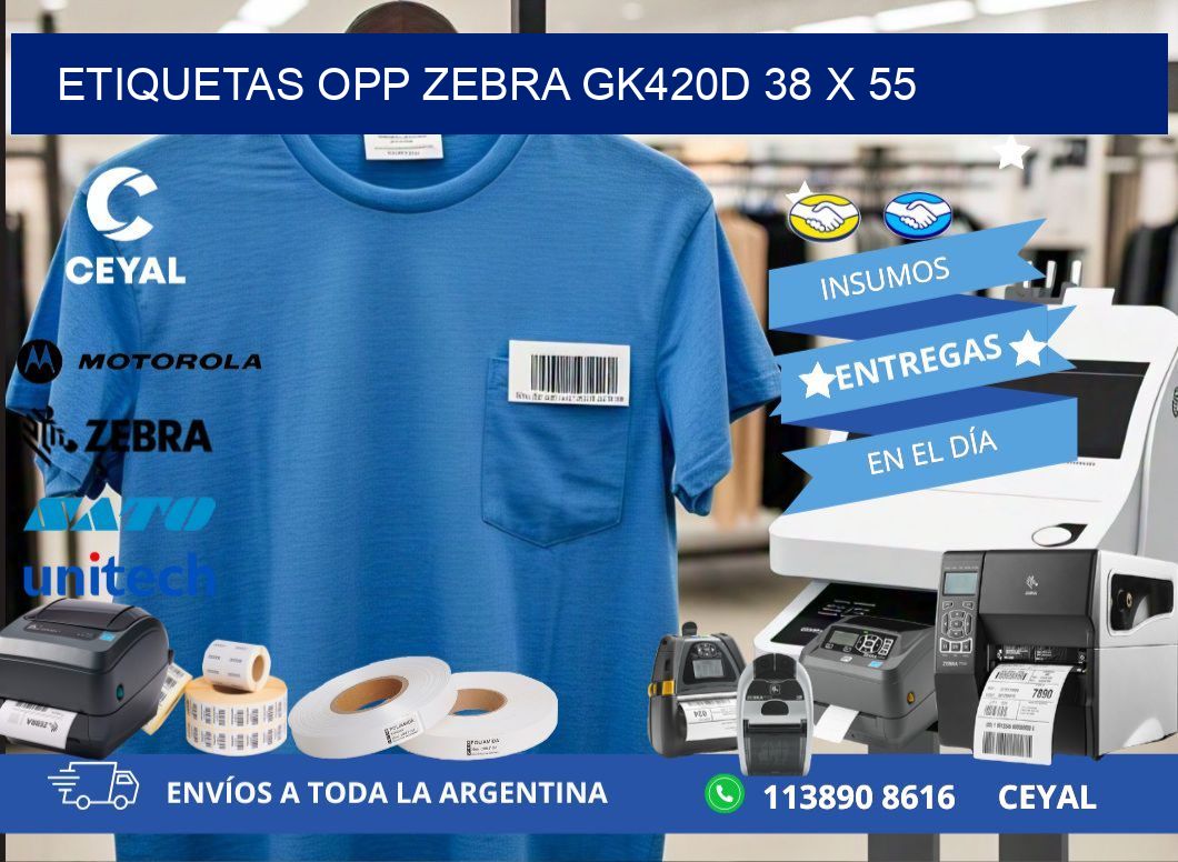 ETIQUETAS OPP ZEBRA GK420D 38 x 55