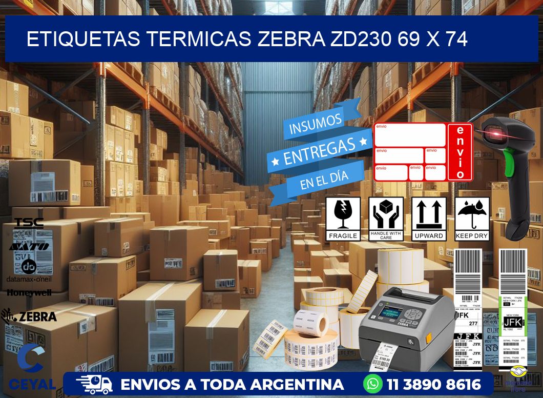 ETIQUETAS TERMICAS ZEBRA ZD230 69 x 74