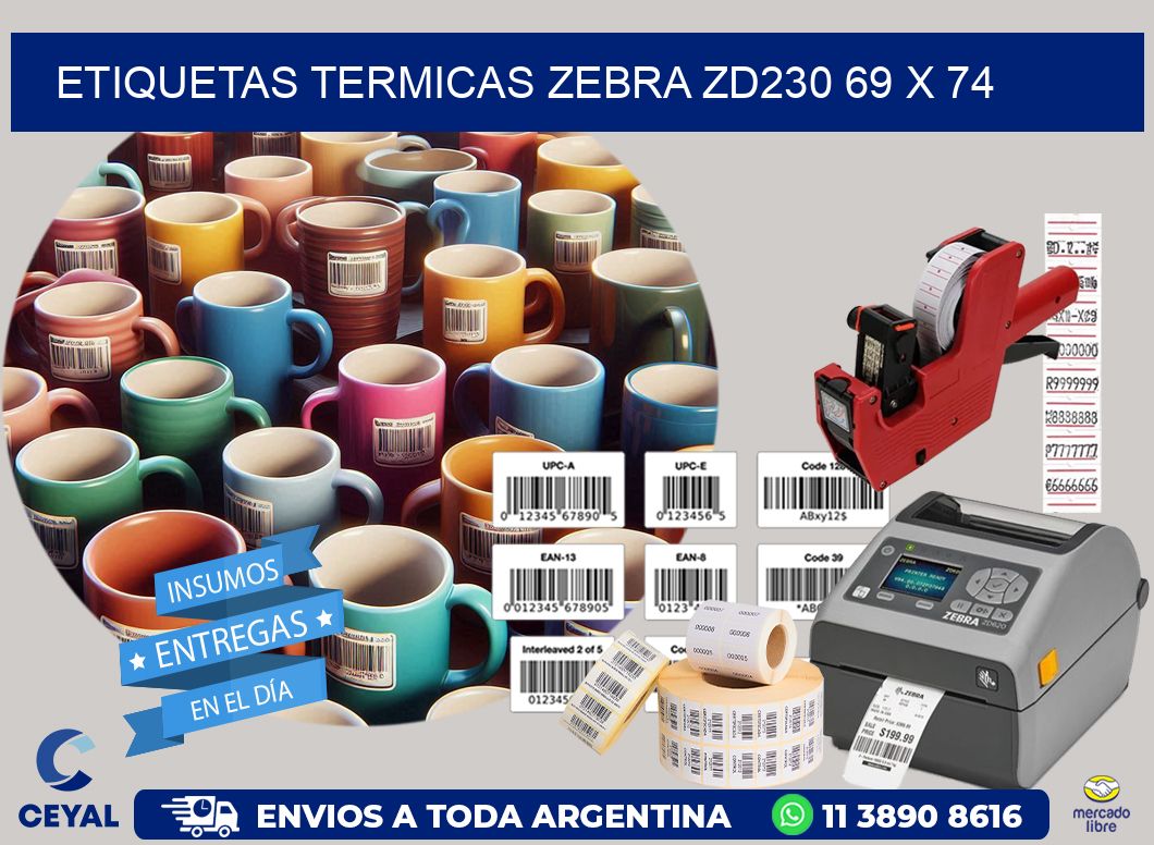 ETIQUETAS TERMICAS ZEBRA ZD230 69 x 74